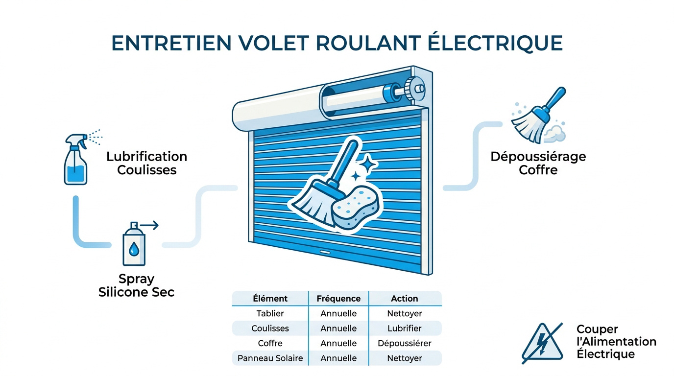 Nettoyage des lames d'un volet roulant électrique à l'éponge